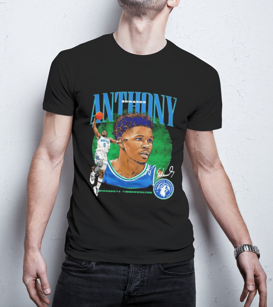 Anthony Edwards No 5 Minnesota Timberwolves Basketball Star Wolves T-Shirt
