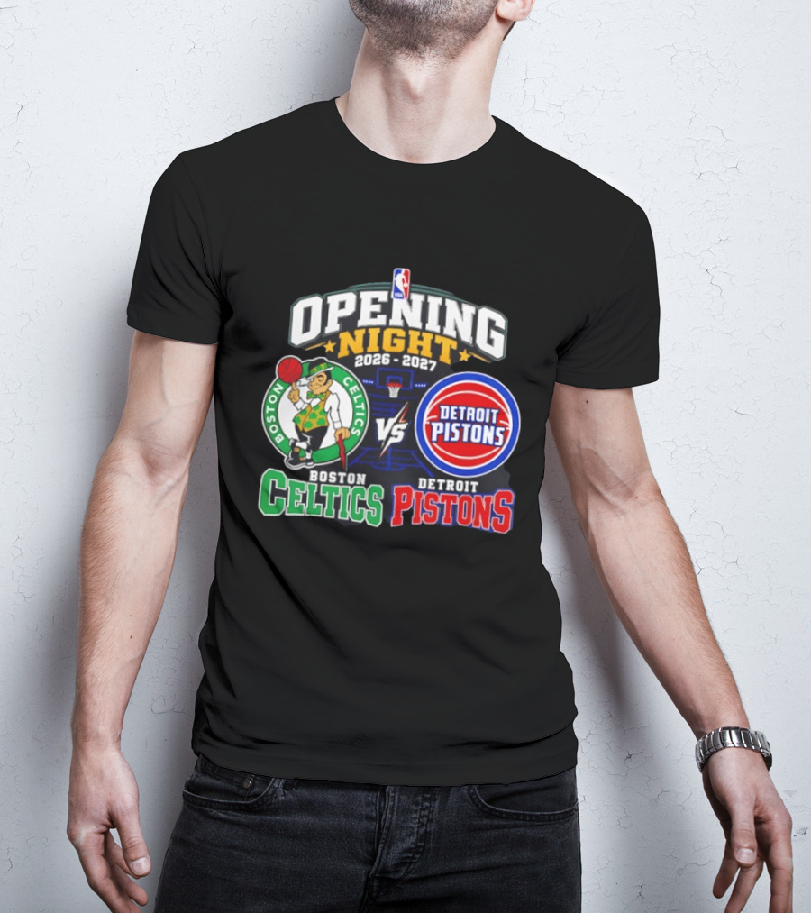 Boston Celtics Vs Detroit Pistons NBA Opening Night 2026 2027 Matchup Logos And Teams T-Shirt