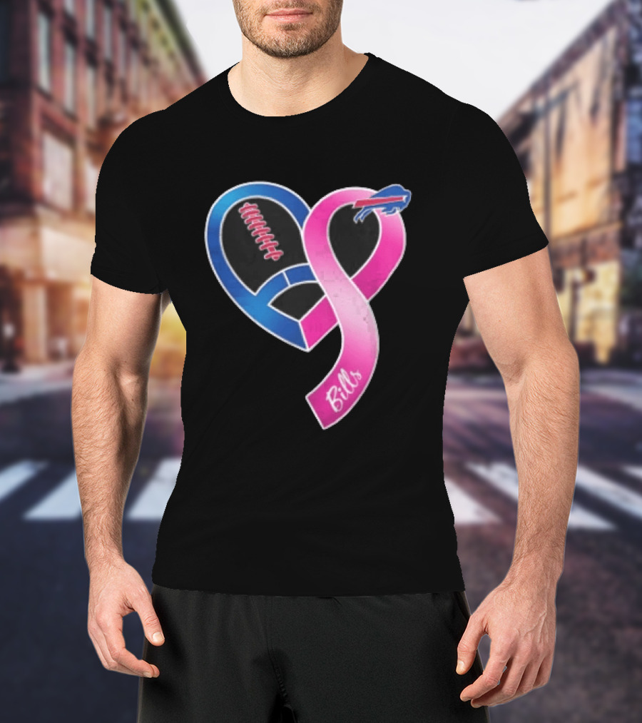 Buffalo Bills Heart Shaped Football Pink Ribbon T-Shirt