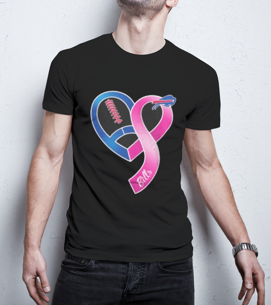 Buffalo Bills Heart Shaped Football Pink Ribbon T-Shirt