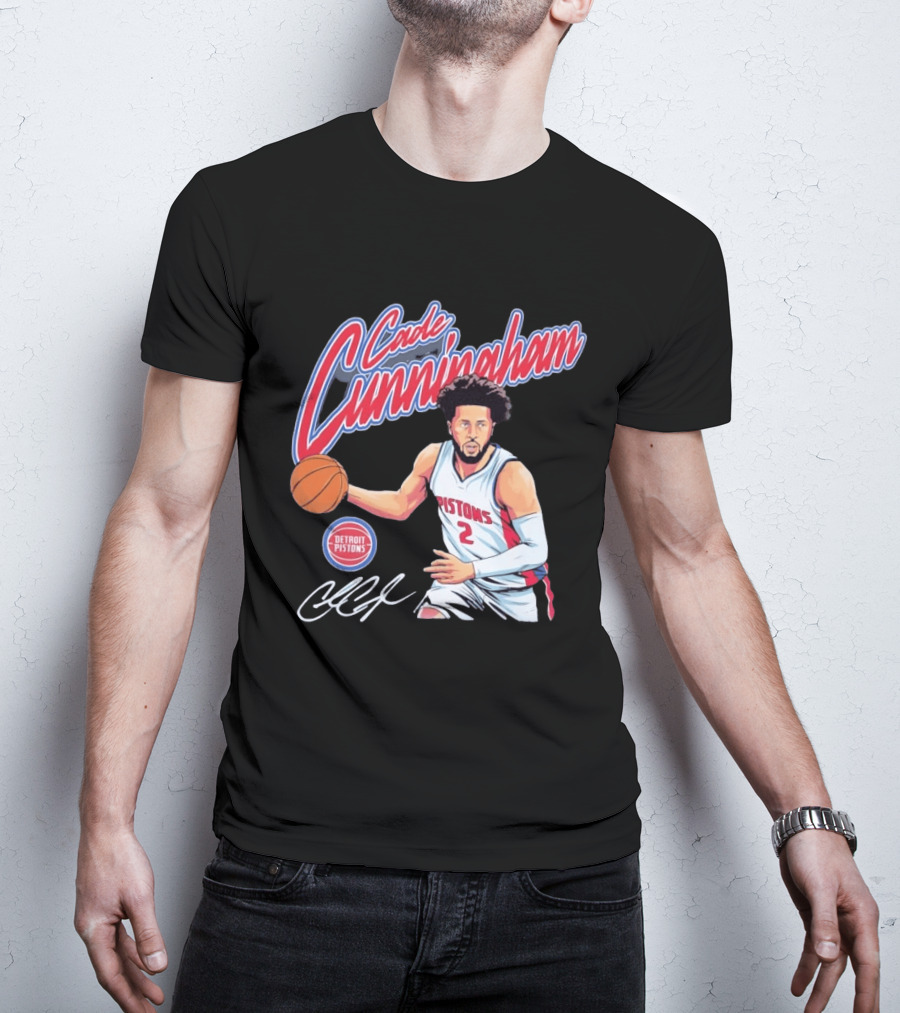 Cade Cunningham No 2 Detroit Pistons Basketball Player Bold Script T-Shirt