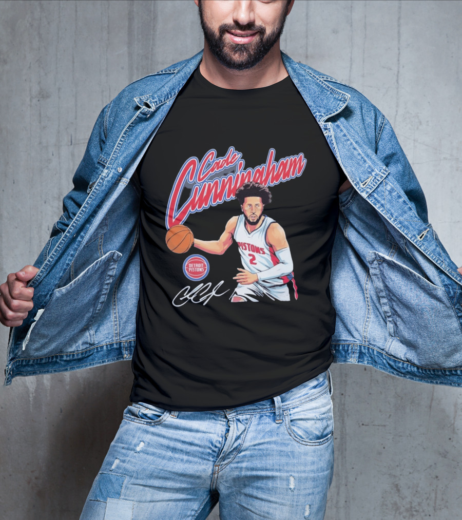 Cade Cunningham No 2 Detroit Pistons Basketball Player Bold Script T-Shirt