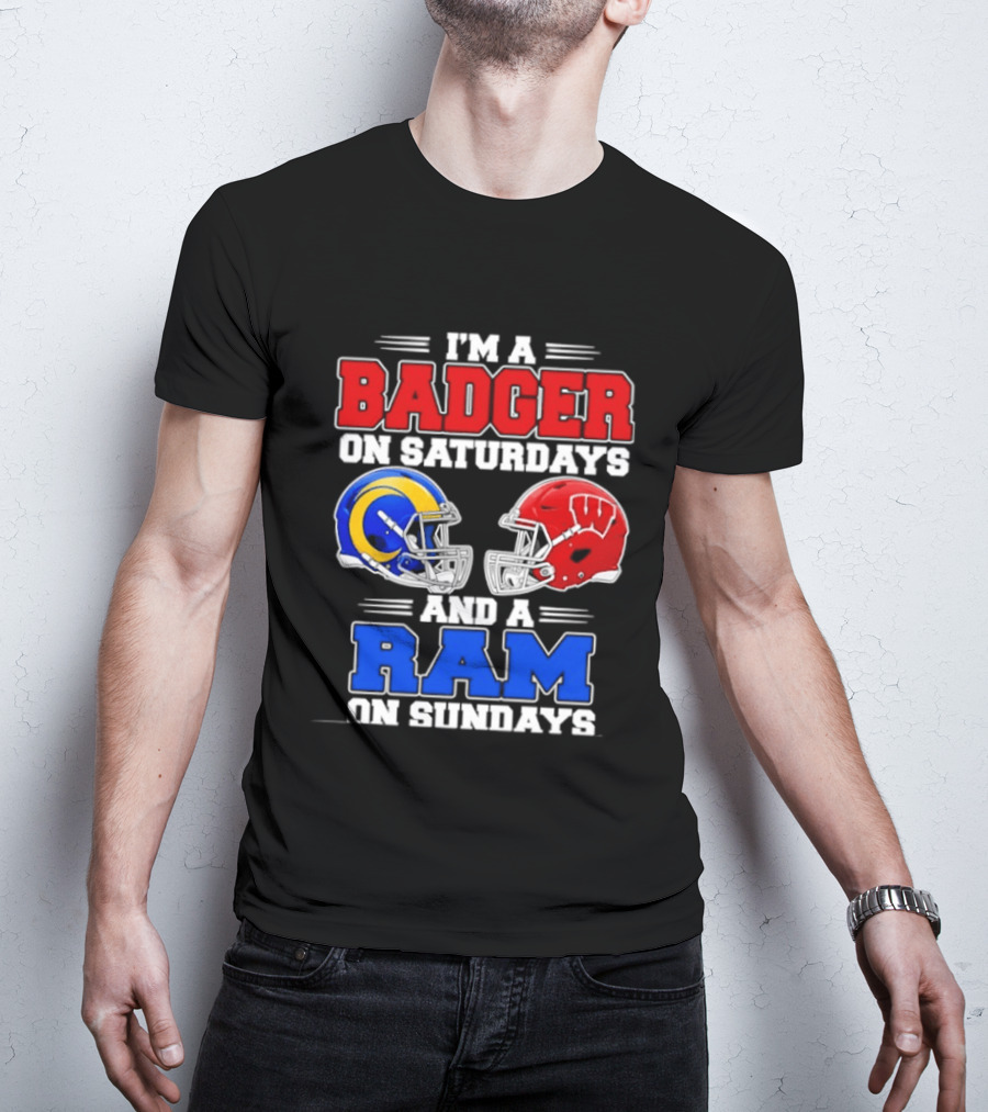I'm A Badger On Saturdays And A Ram On Sundays Sports Fan Helmets T-Shirt