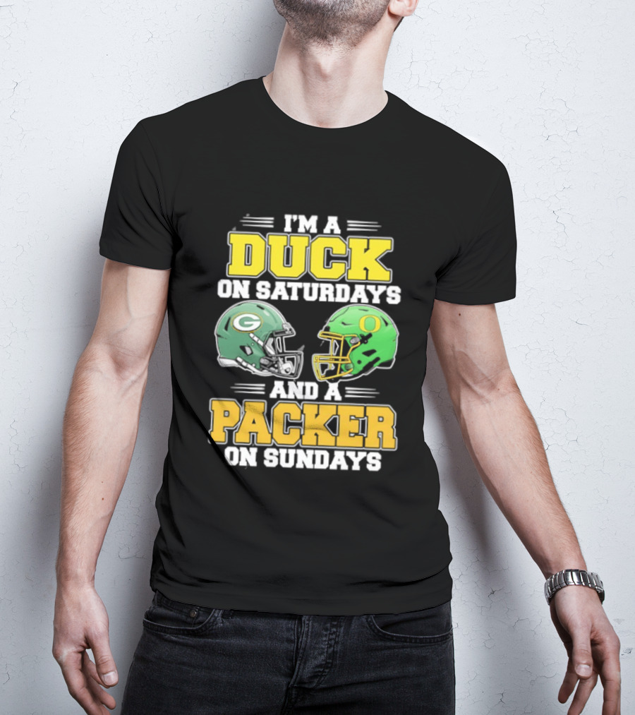 I'm A Duck On Saturdays And A Packer On Sundays Green Bay Oregon Football Helmets T-Shirt