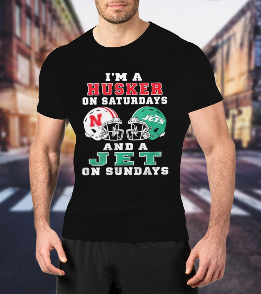I'm A Husker On Saturdays Nebraska Fan And A Jet On Sundays New York Supporter Football Helmets T-Shirt