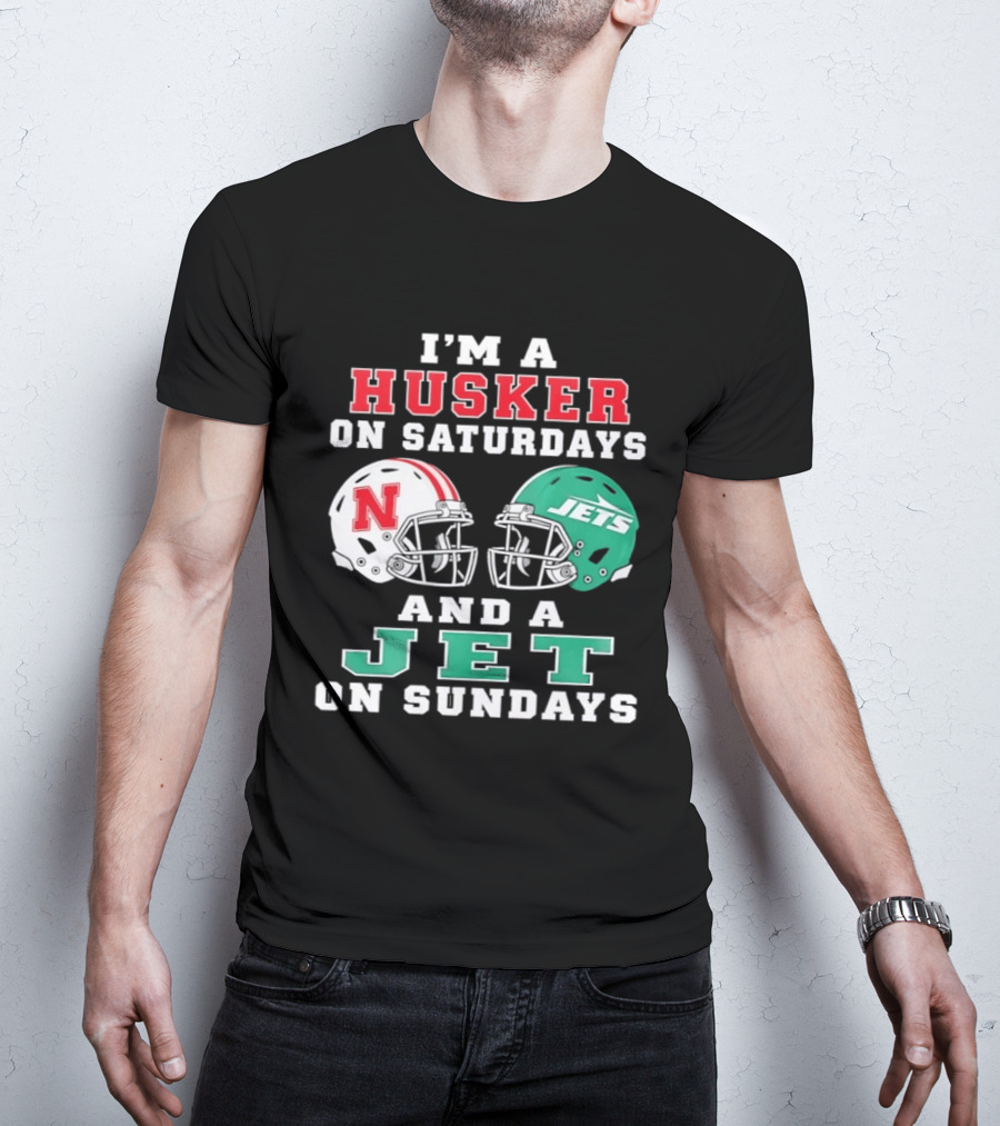 I'm A Husker On Saturdays Nebraska Fan And A Jet On Sundays New York Supporter Football Helmets T-Shirt
