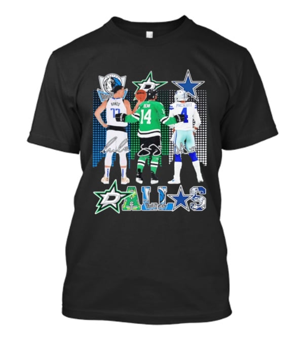 Dallas Mavericks Stars Signatures Skyline Luka Doncic Benn Dallas Cowboys T-Shirt