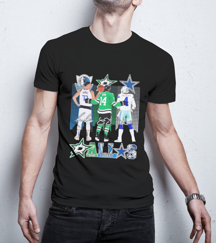 Dallas Mavericks Stars Signatures Skyline Luka Doncic Benn Dallas Cowboys T-Shirt