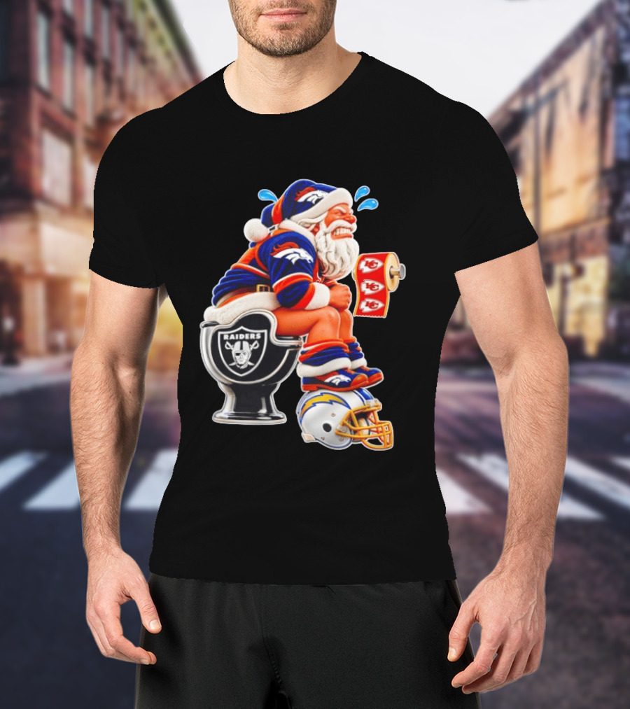 Denver Broncos Santa Claus Raiders Toilet Chiefs Paper Chargers Helmet T-Shirt