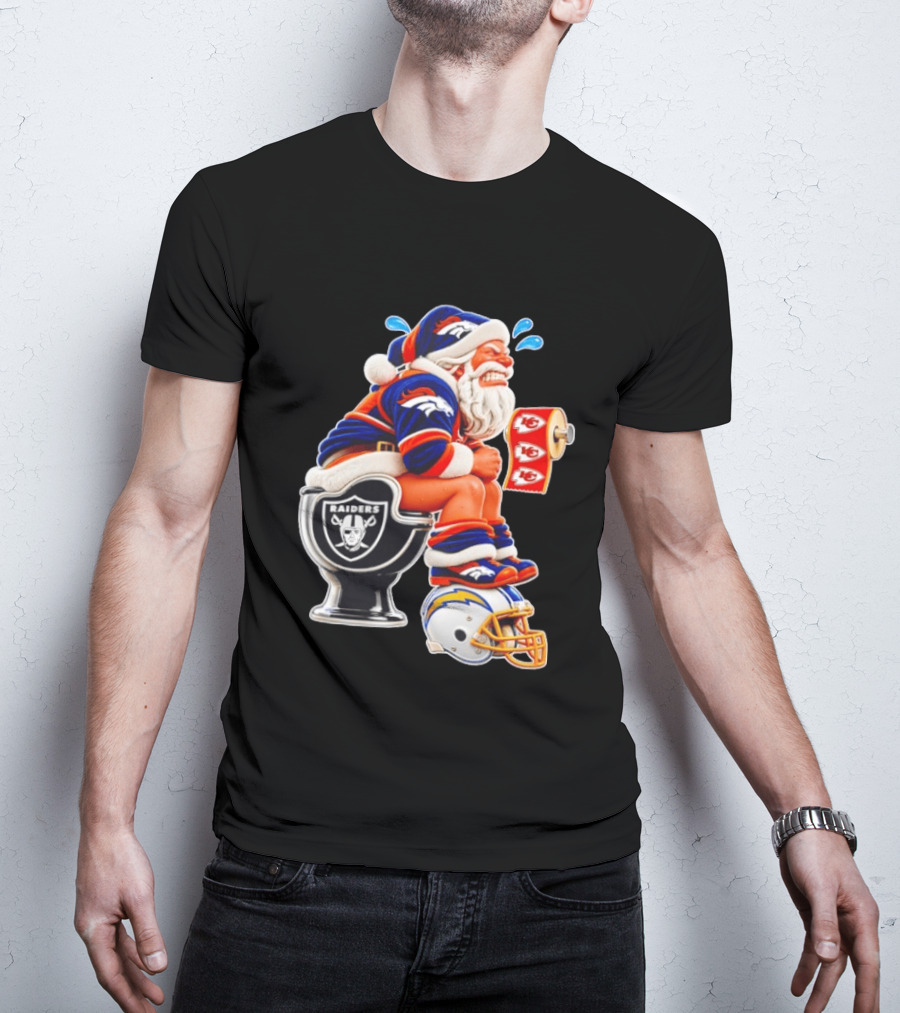 Denver Broncos Santa Claus Raiders Toilet Chiefs Paper Chargers Helmet T-Shirt