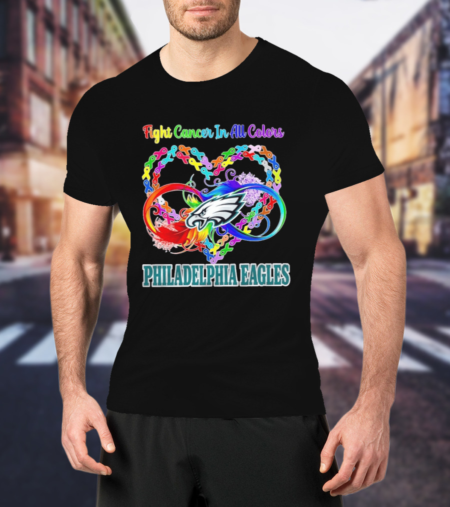 Philadelphia Eagles Fight Cancer In All Colors Heart Ribbons T-Shirt