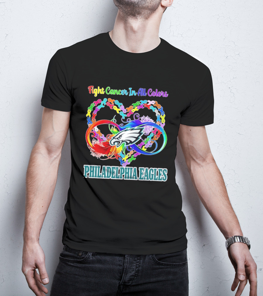 Philadelphia Eagles Fight Cancer In All Colors Heart Ribbons T-Shirt