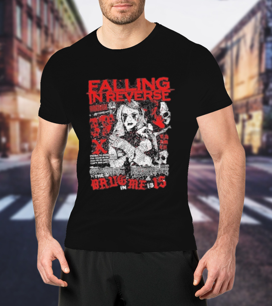 Falling In Reverse The Drug In Me Is 15 Anniversary Punk Gothic Red Text And Illustrations T-Shirt
