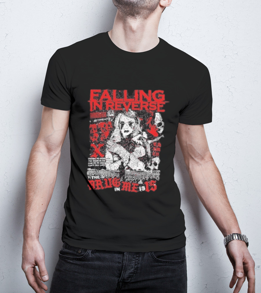 Falling In Reverse The Drug In Me Is 15 Anniversary Punk Gothic Red Text And Illustrations T-Shirt