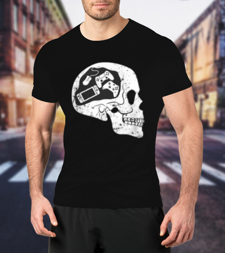 Skull Brain Gaming Controllers Mouse Video Game Lovers T-Shirt