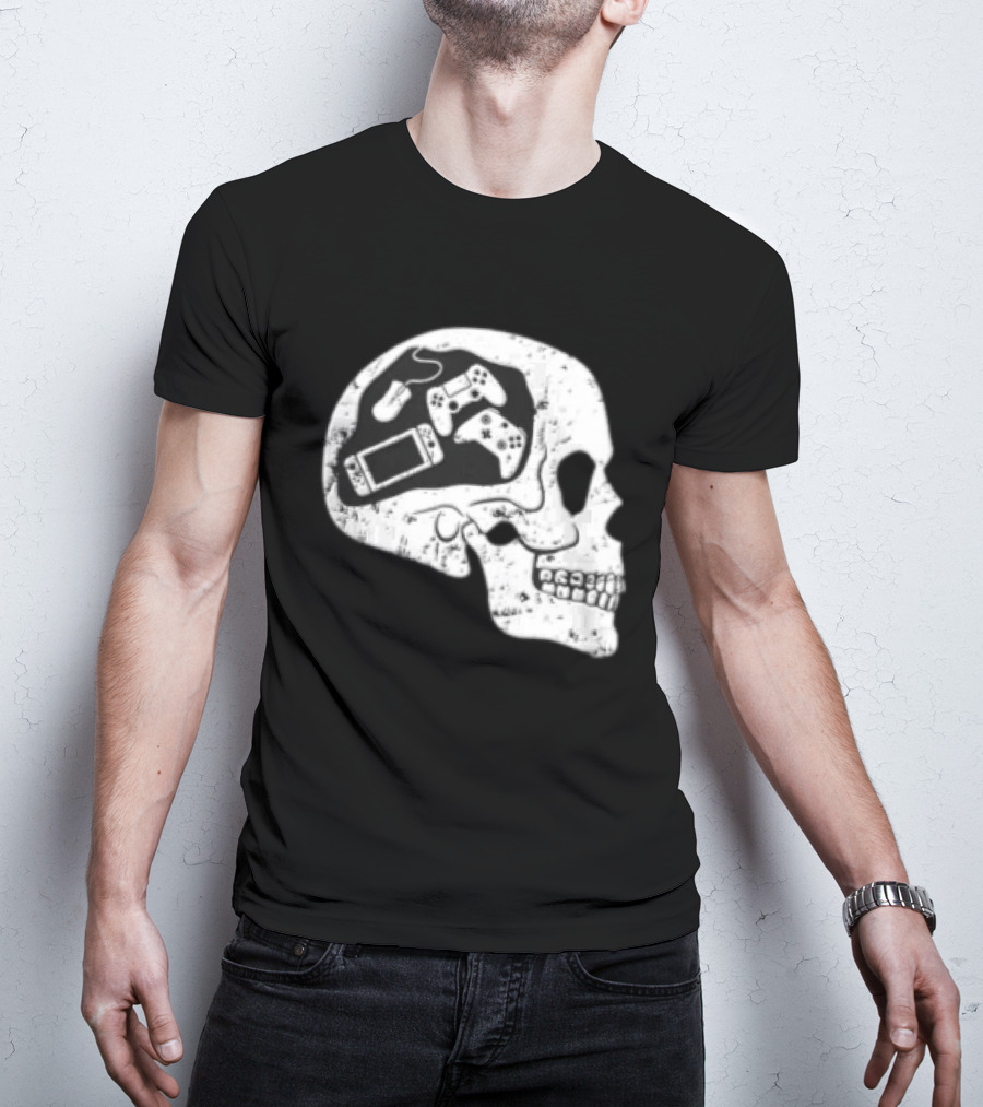 Skull Brain Gaming Controllers Mouse Video Game Lovers T-Shirt
