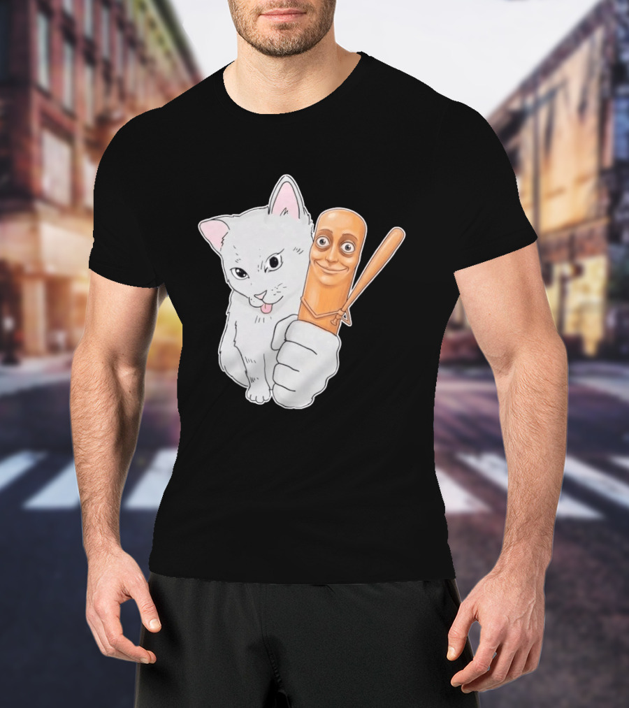 Gray Cat With Smiling Baseball Bat T-Shirt
