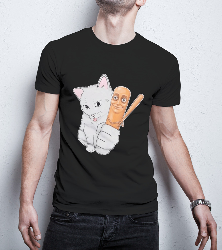Gray Cat With Smiling Baseball Bat T-Shirt