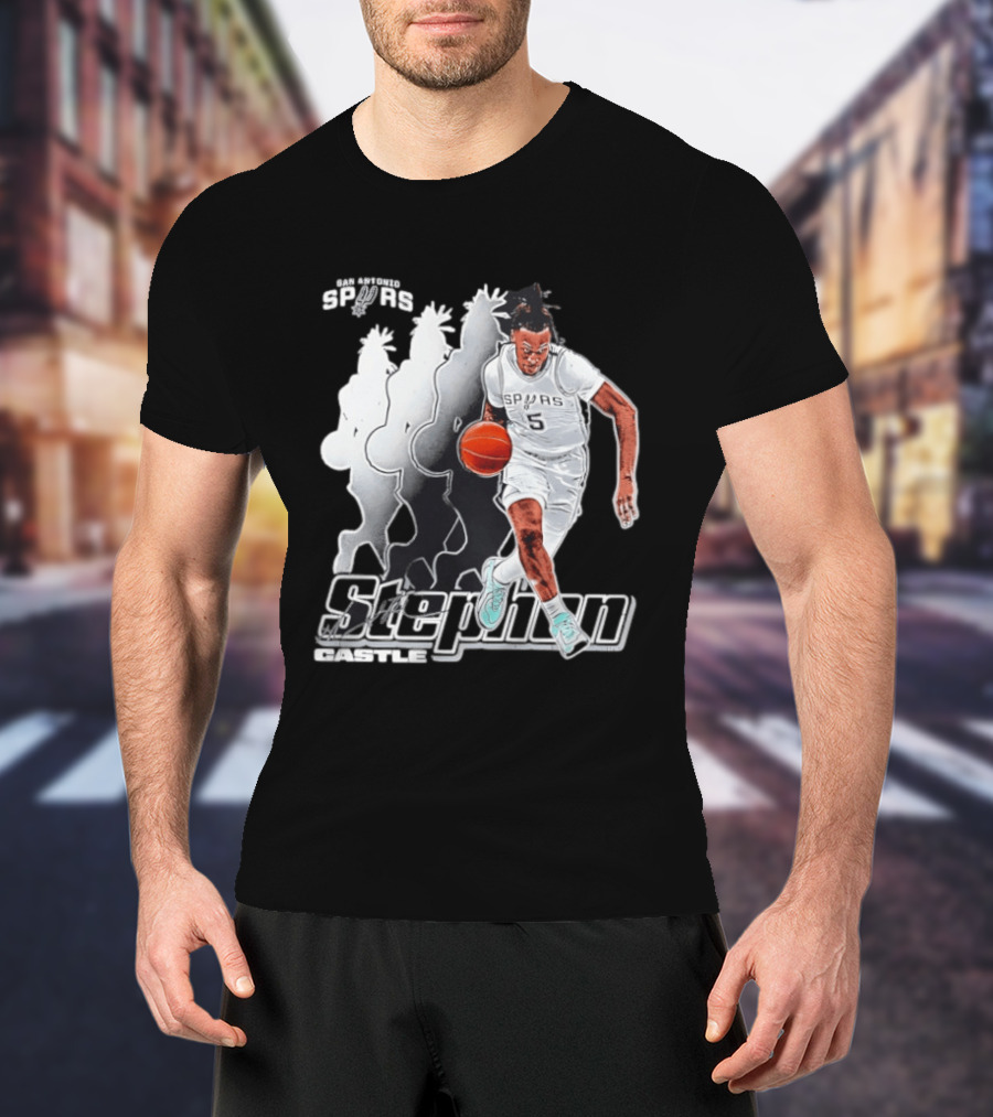 San Antonio Spurs Stephon Castle Dribbling Action T-Shirt
