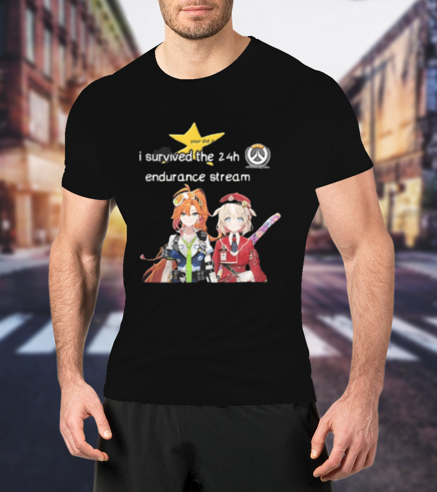 Over I Survived The 24h Endurance Stream Two Anime Girls T-Shirt