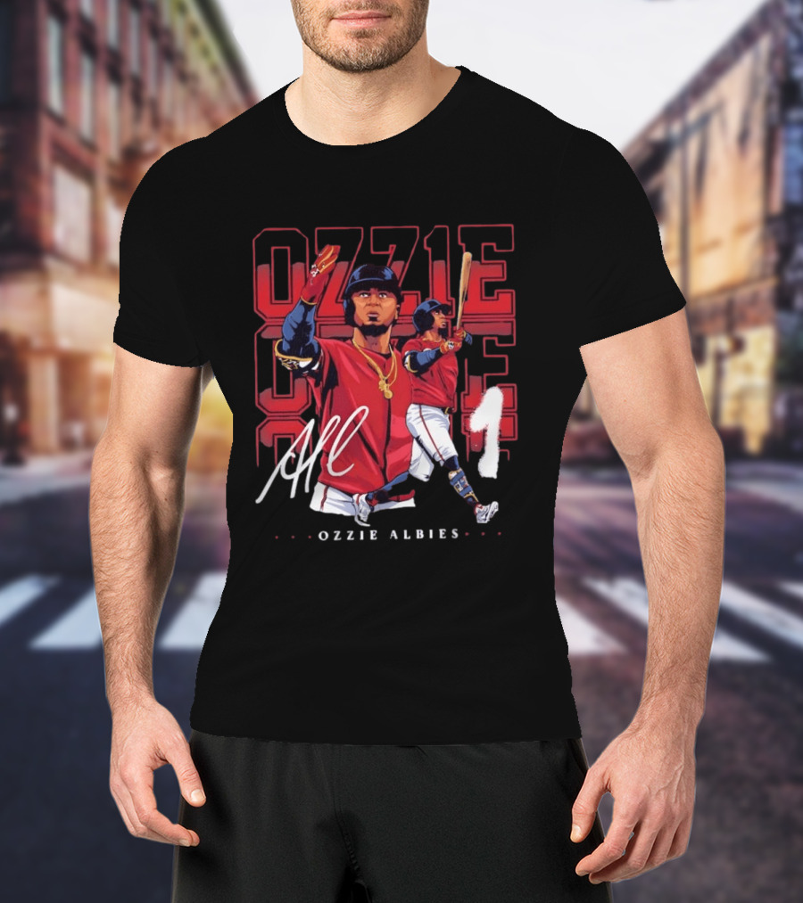 Atlanta Braves Ozzie Albies Signature Red Uniform T-Shirt