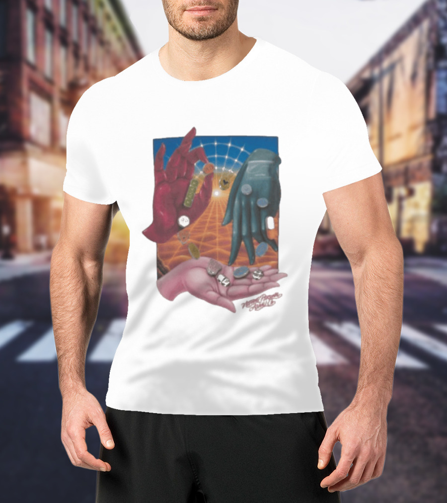 Nothing Personal X Asaali Surreal Hands With Coins And Geometric Grid T-Shirt
