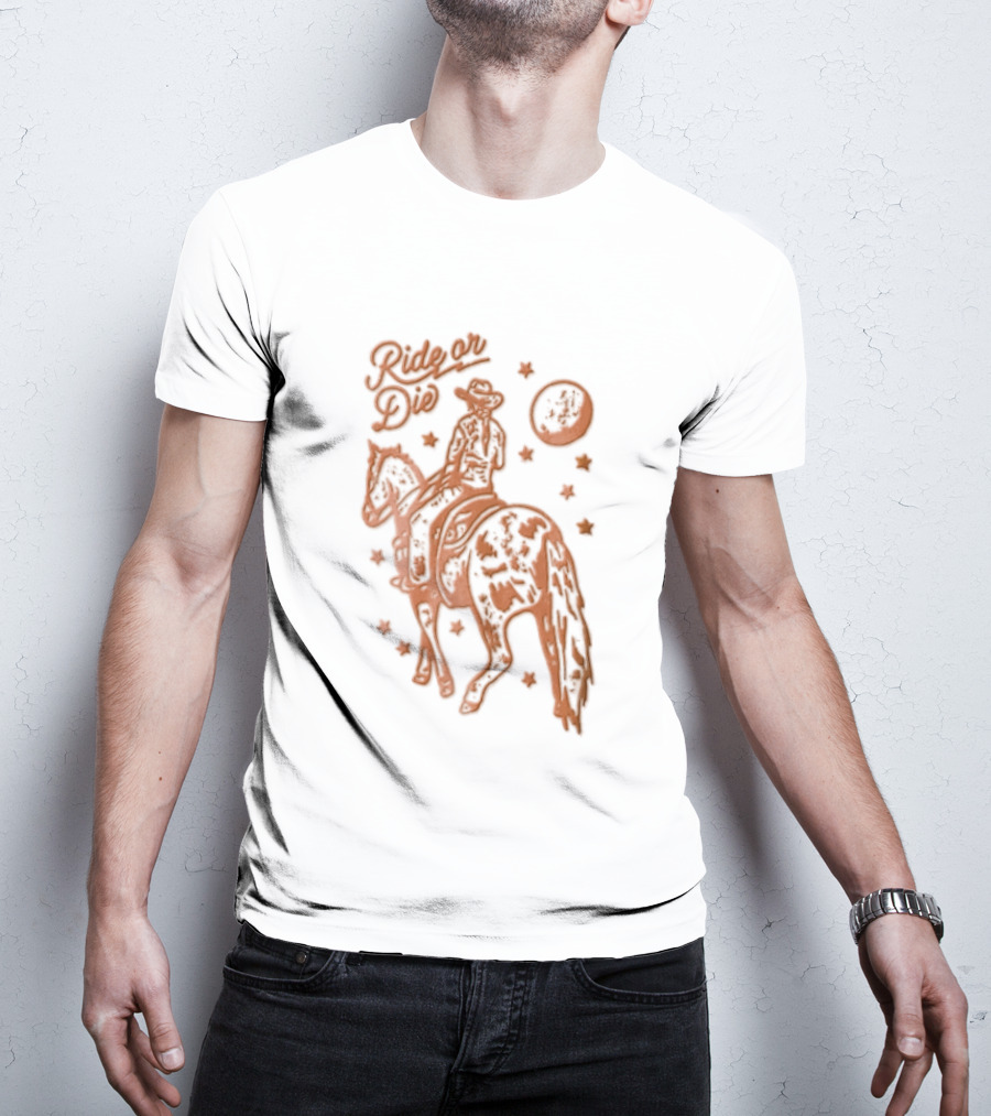Ride Or Die Cowgirl Horse Under Stars And Moon T-Shirt