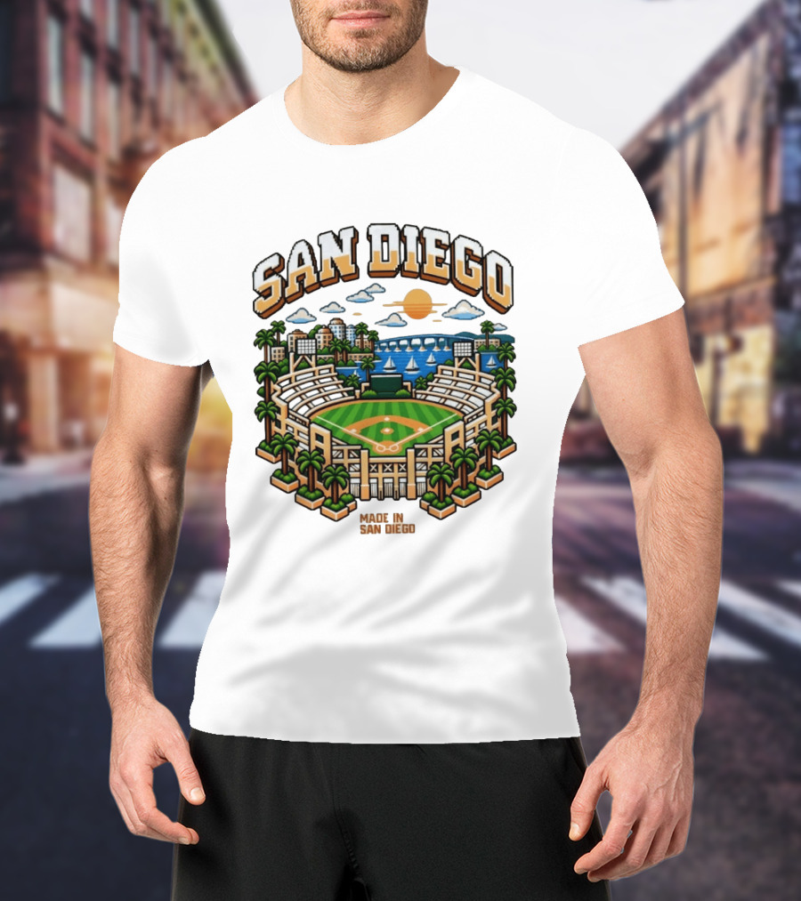 San Diego Pixel Art Petco Park Skyline Made In San Diego T-Shirt