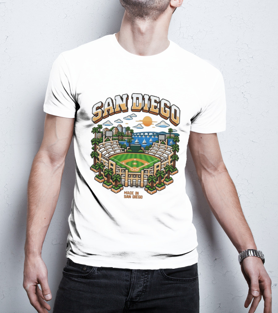 San Diego Pixel Art Petco Park Skyline Made In San Diego T-Shirt