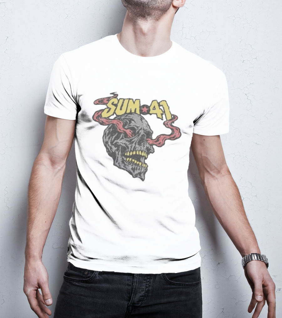 Sum 41 Skull 41 Star With Flaming Skeleton Head And Yellow Teeth T-Shirt