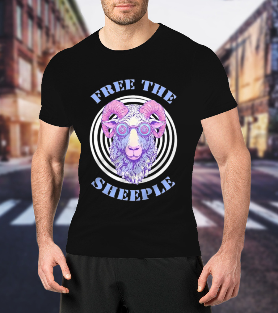 Free The Sheeple Trippy Ram With Glasses Psychedelic Hellwood T-Shirt