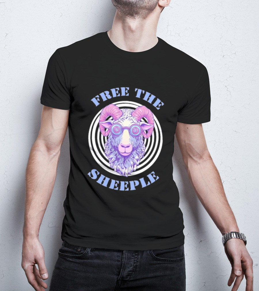 Free The Sheeple Trippy Ram With Glasses Psychedelic Hellwood T-Shirt