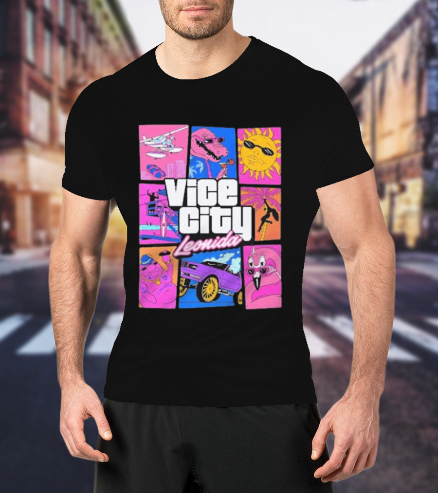 Vice City Leonida Sun Shades Crocodile Pink Car T-Shirt
