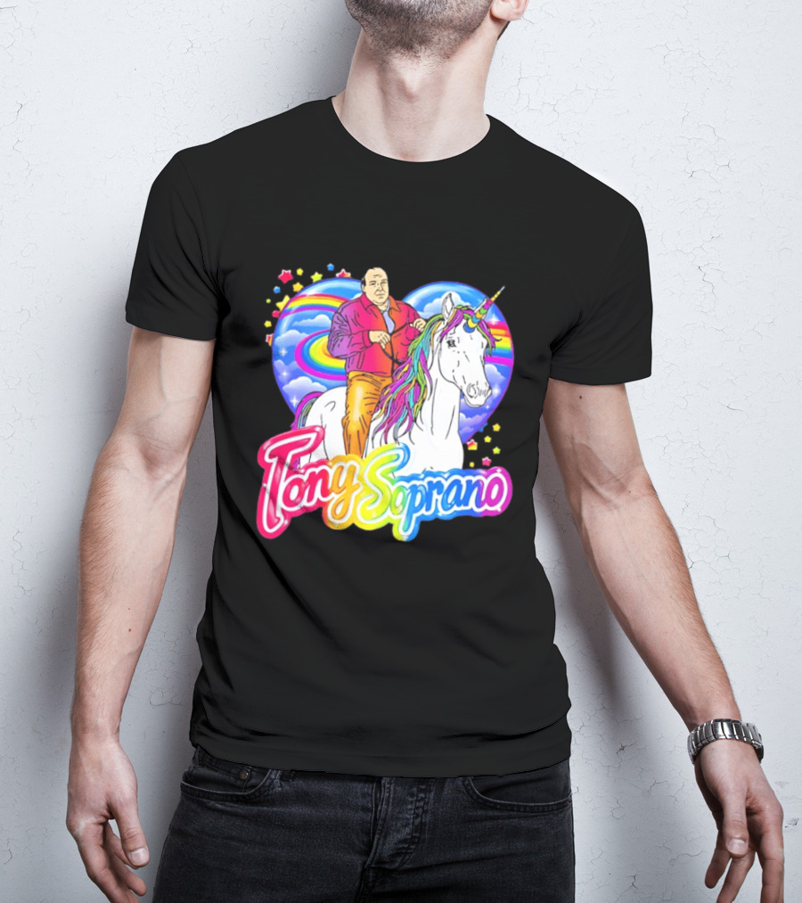 Tony Soprano Riding Rainbow Unicorn With Heart And Stars T-Shirt