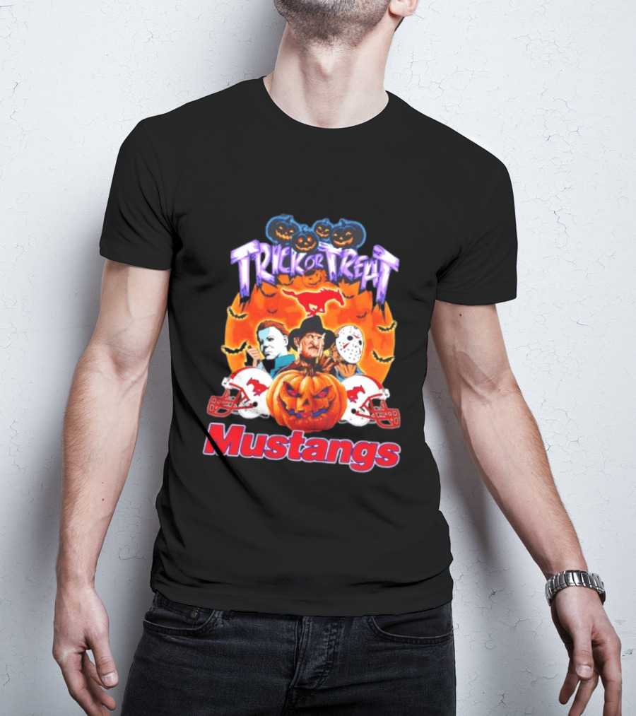 Trick Or Treat Halloween Mustangs Horror Characters 2026 T-Shirt