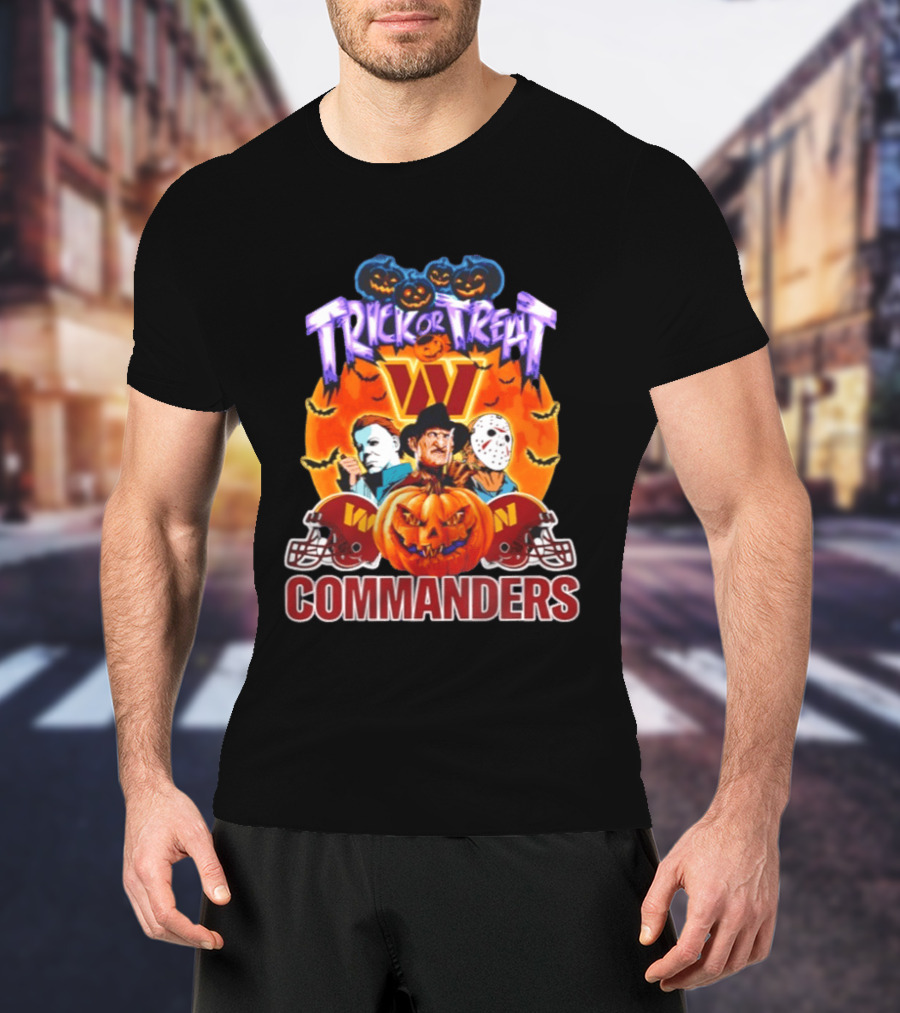 Washington Commanders Trick Or Treat Halloween 2026 Horror Characters T-Shirt