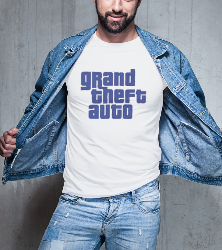 Grand Theft Auto Vintage Text Graphic Blue Aesthetic T-Shirt