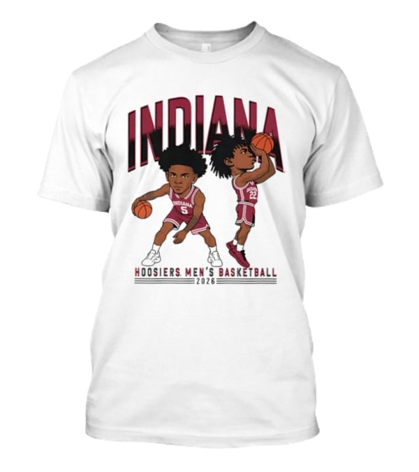 Indiana Hoosiers Men's Basketball 2026 Vintage Cartoon Players Dribbling And Shooting T-Shirt