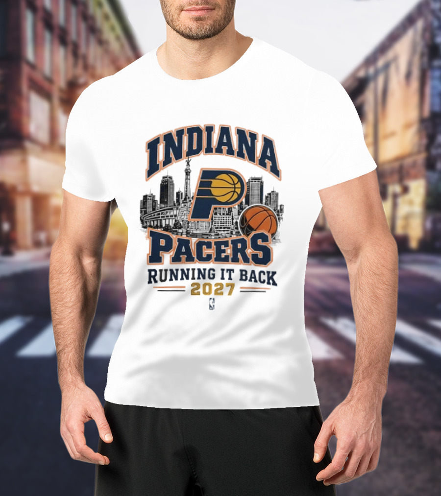 Indiana Pacers Running It Back 2027 NBA Basketball Skyline T-Shirt