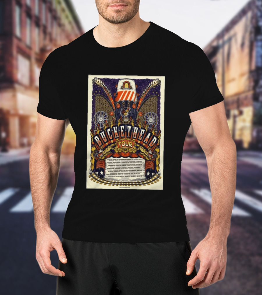 Buckethead 2026 Tour Psychedelic Rock Art With Guitars And Illustrations T-Shirt