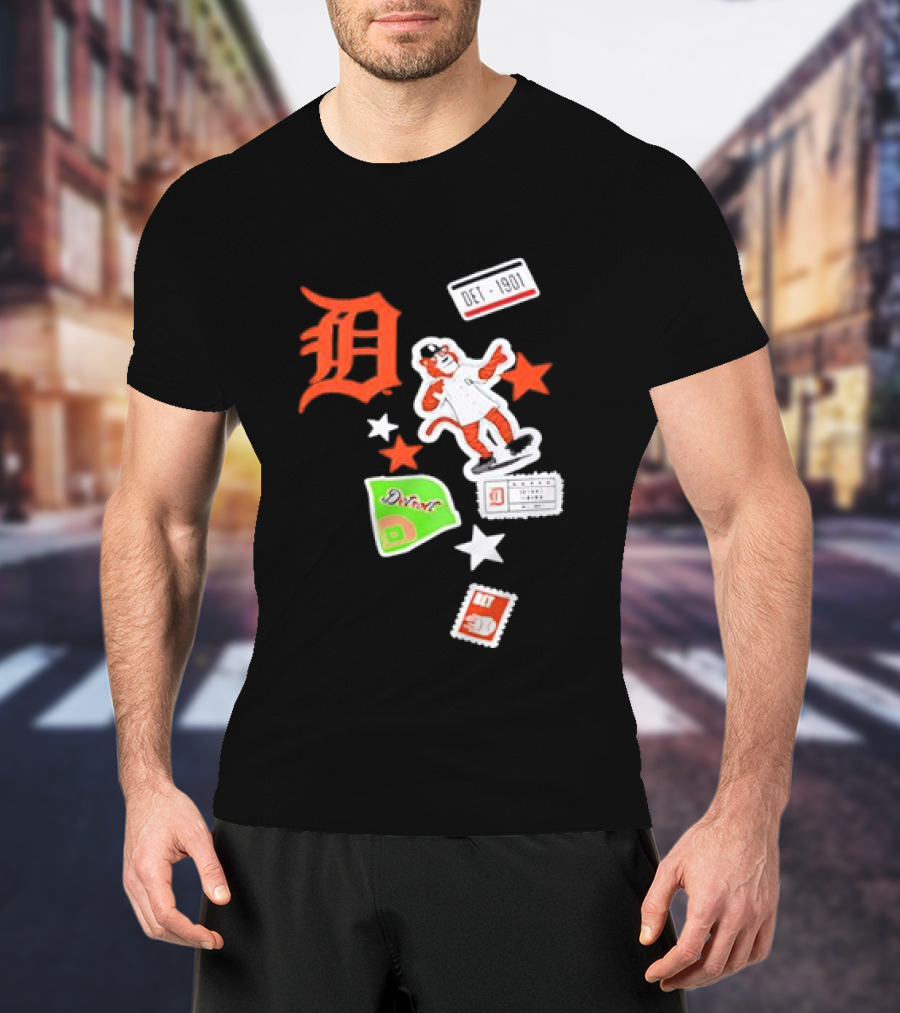 Detroit Tigers New Era Navy City Patch Stars Vintage Baseball Tiger T-Shirt