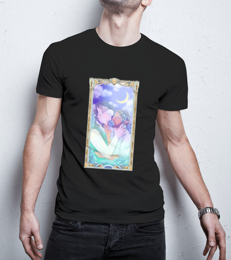 Fantasy Elf Couple 2026 Pride Moon Constellation Floral Romance T-Shirt