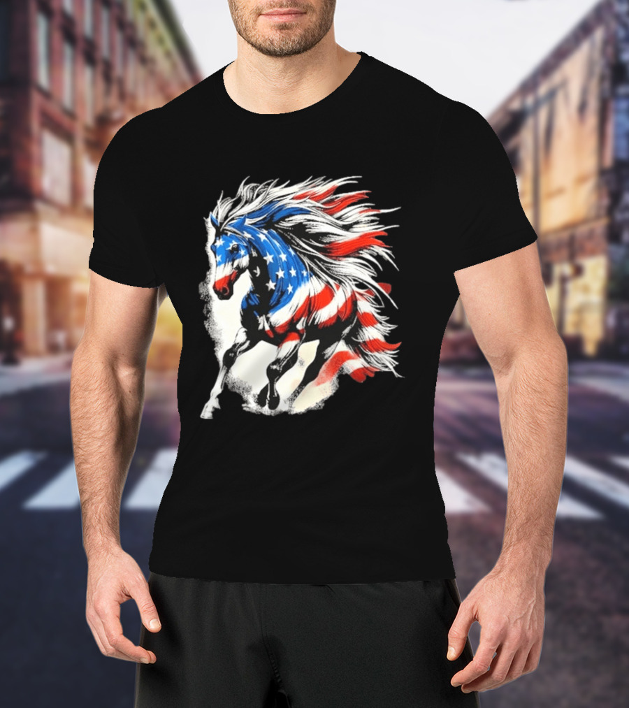 Patriotic Gallop Horse American Flag 4th Of July USA 2026 T-Shirt