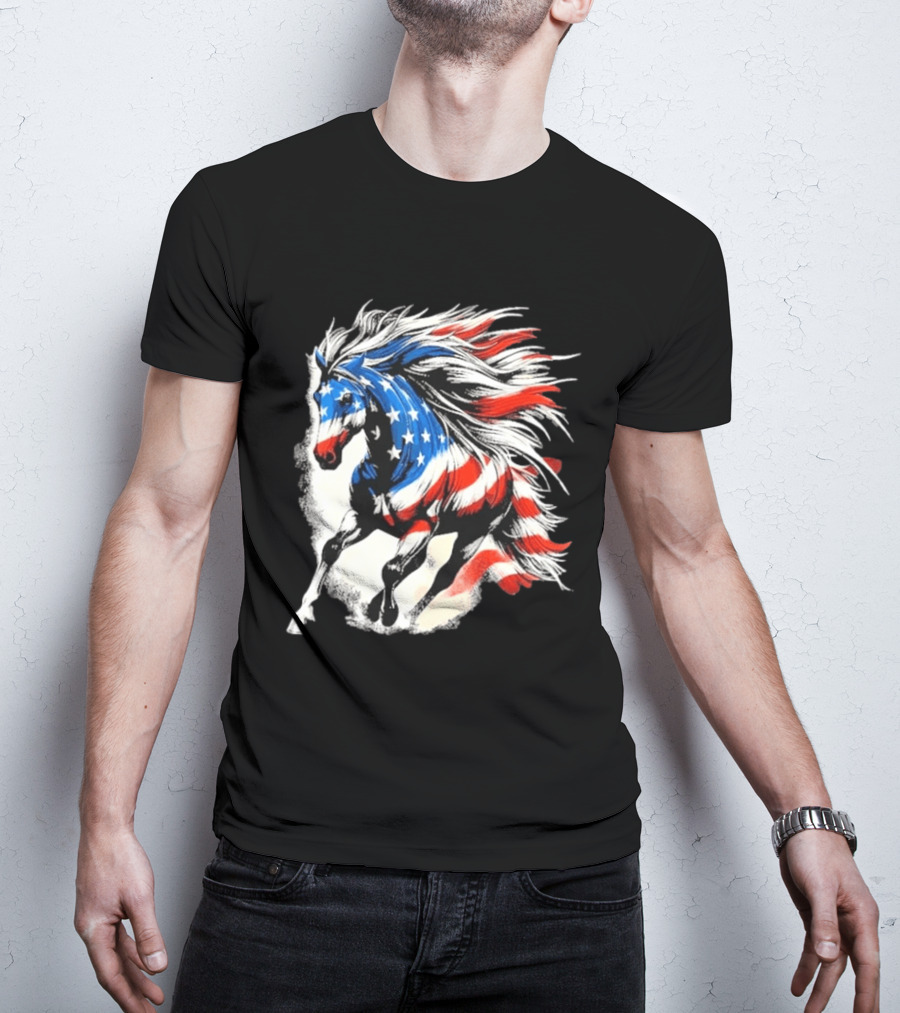 Patriotic Gallop Horse American Flag 4th Of July USA 2026 T-Shirt