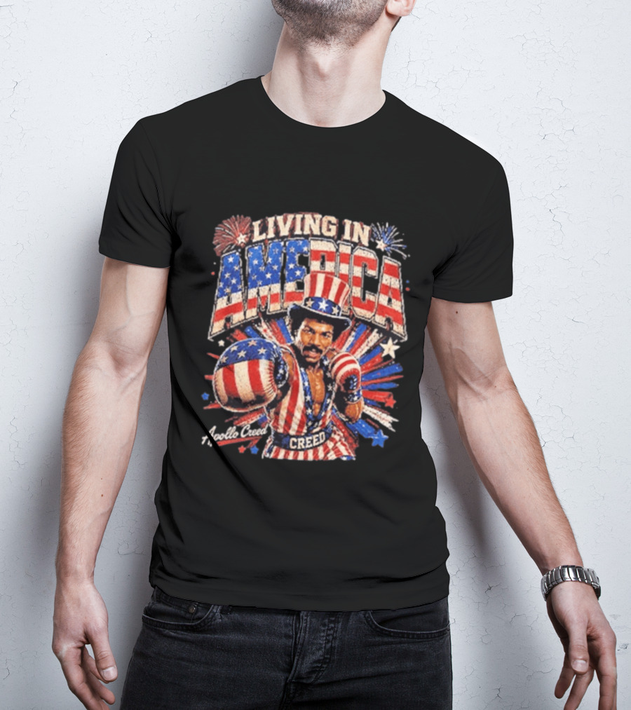 Living In America Apollo Creed 4th Of July Patriotic Boxing Event T-Shirt