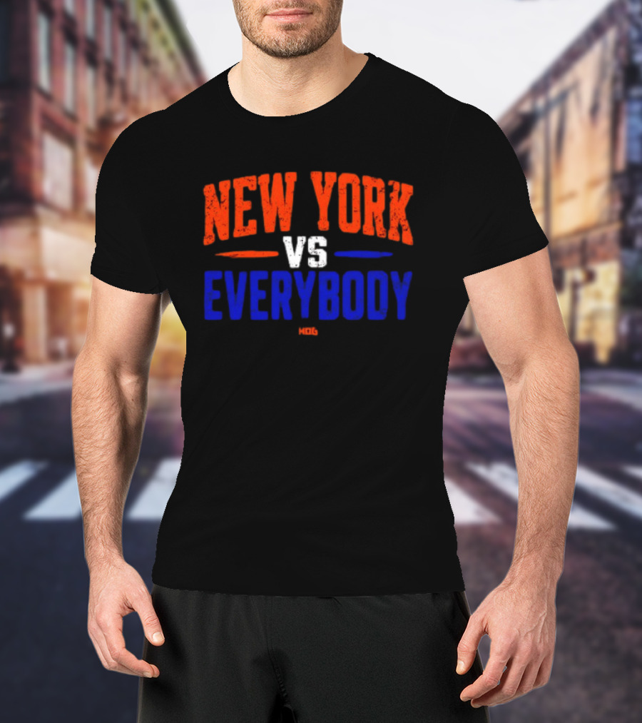 New York Vs Everybody Bold Red White Blue Distressed T-Shirt