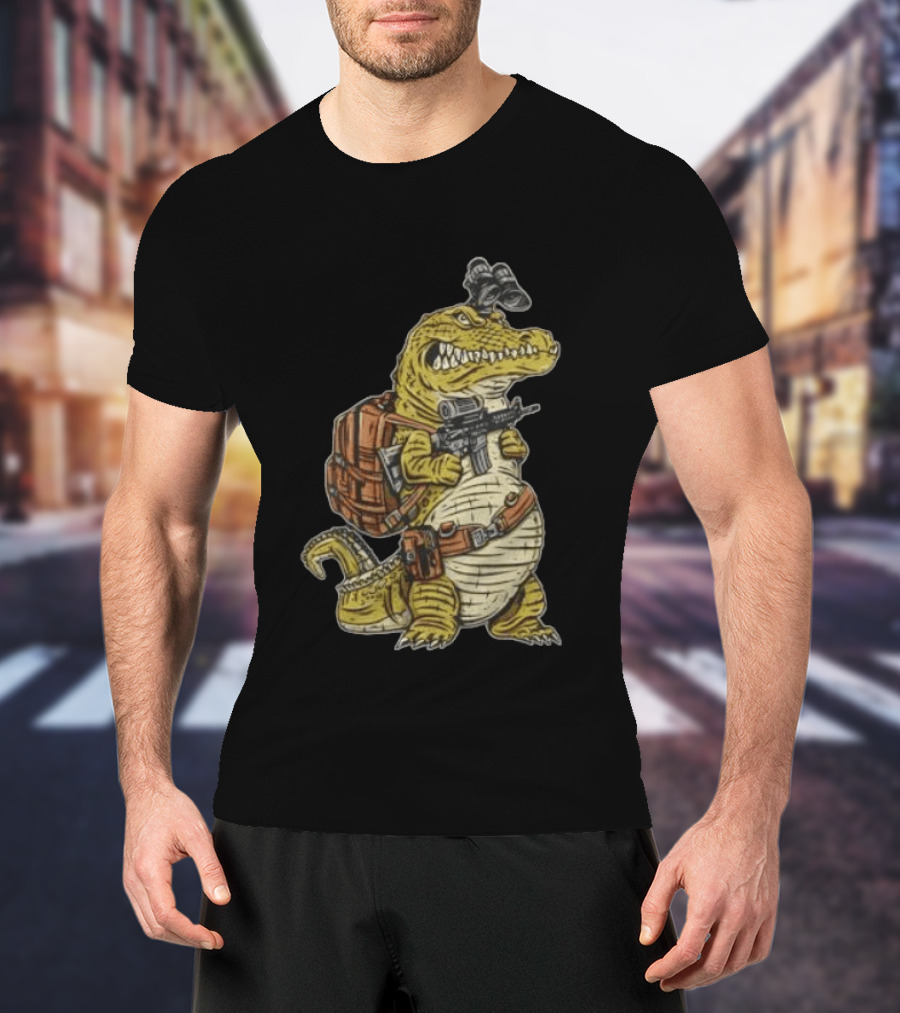 Tactical Alligator With Firearm And Backpack T-Shirt