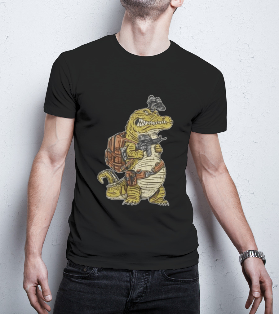 Tactical Alligator With Firearm And Backpack T-Shirt