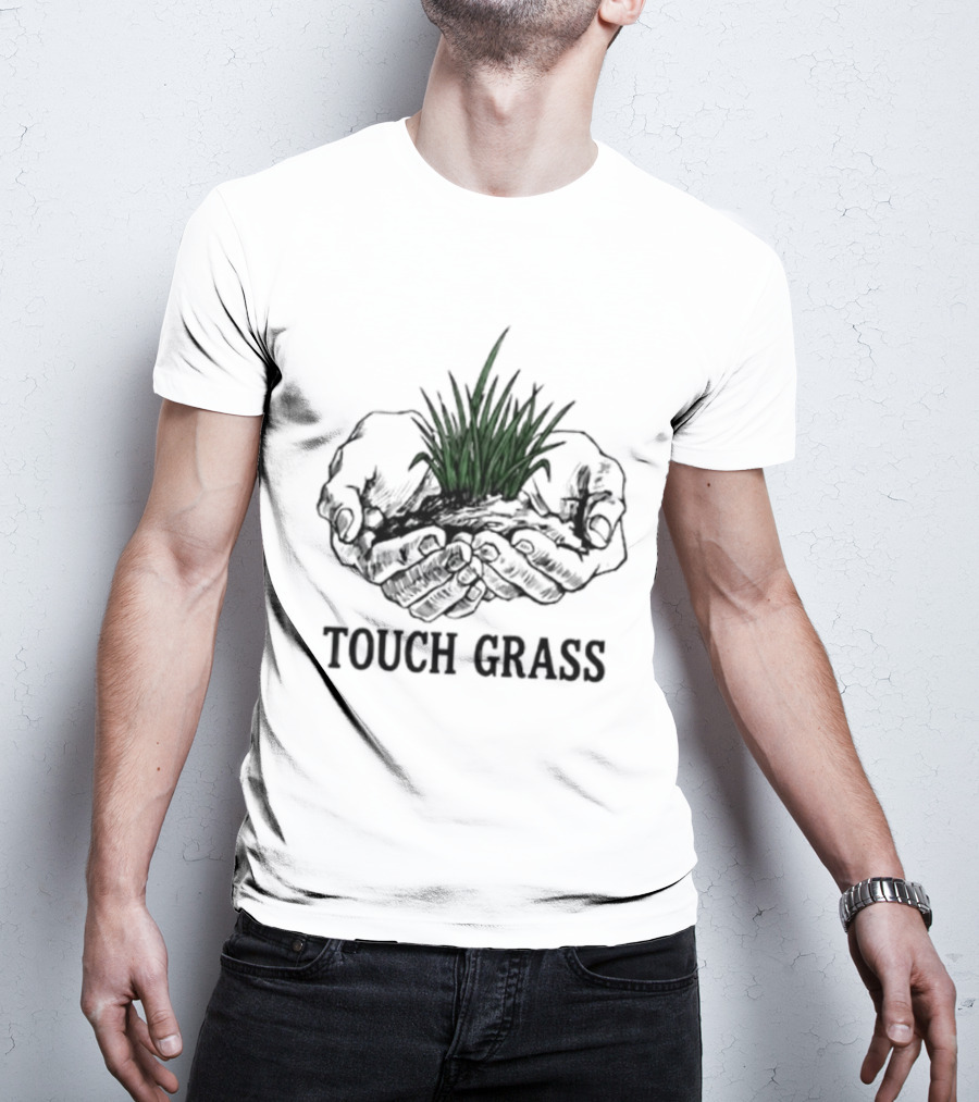 Touch Grass Hands Holding Earth And Soil Meme T-Shirt