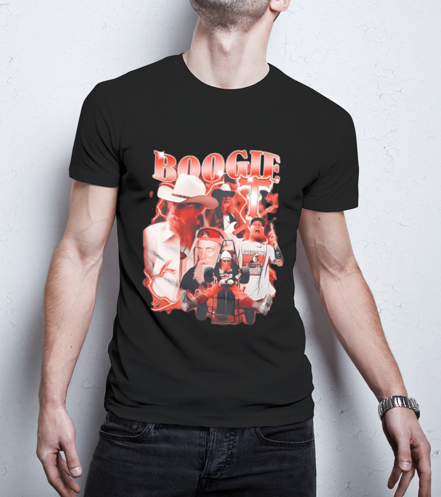 Boogie Get Faced Cowboy Hat Guitar Racing Collage T-Shirt